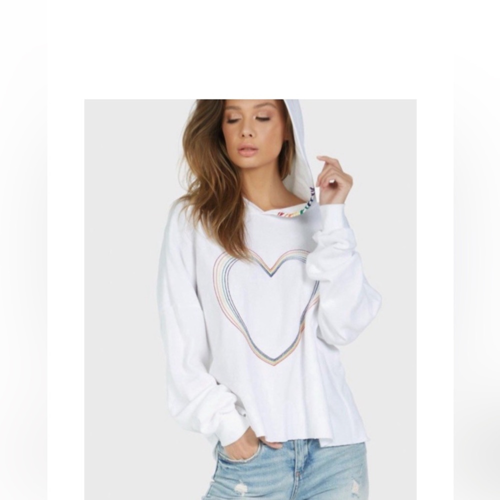 Lauren Moshi Womens Dita Rainbow Heart White
French Terry Hoodie